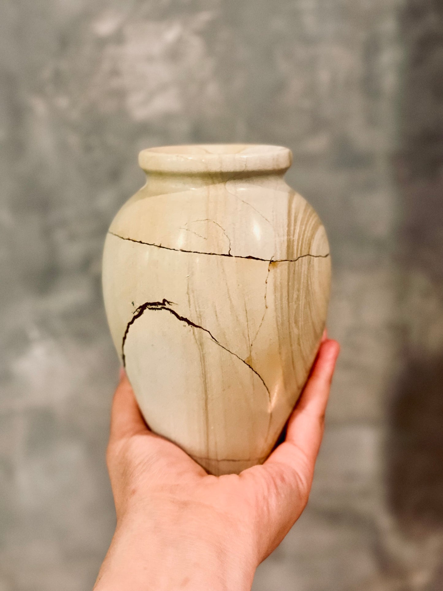 Vintage style teak marble vase